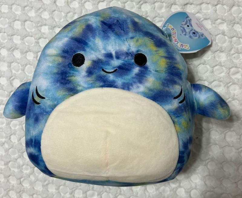 Squishmallow Luther - Tie Dye Shark Blue 8" Kellytoy NWT Squishdate 10.13.2020