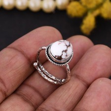 Wild Horse Jasper Gemstone Ring With Sterling Silver Twisted Wire Promise Rings