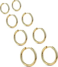 Small Huggie Hoop Earrings for Women Men, 4 Pairs Silver 14K Gold Plated 316L Su