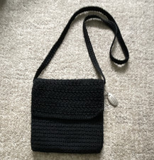 Talbots Black Solid Boho Crochet Crossbody Ba...