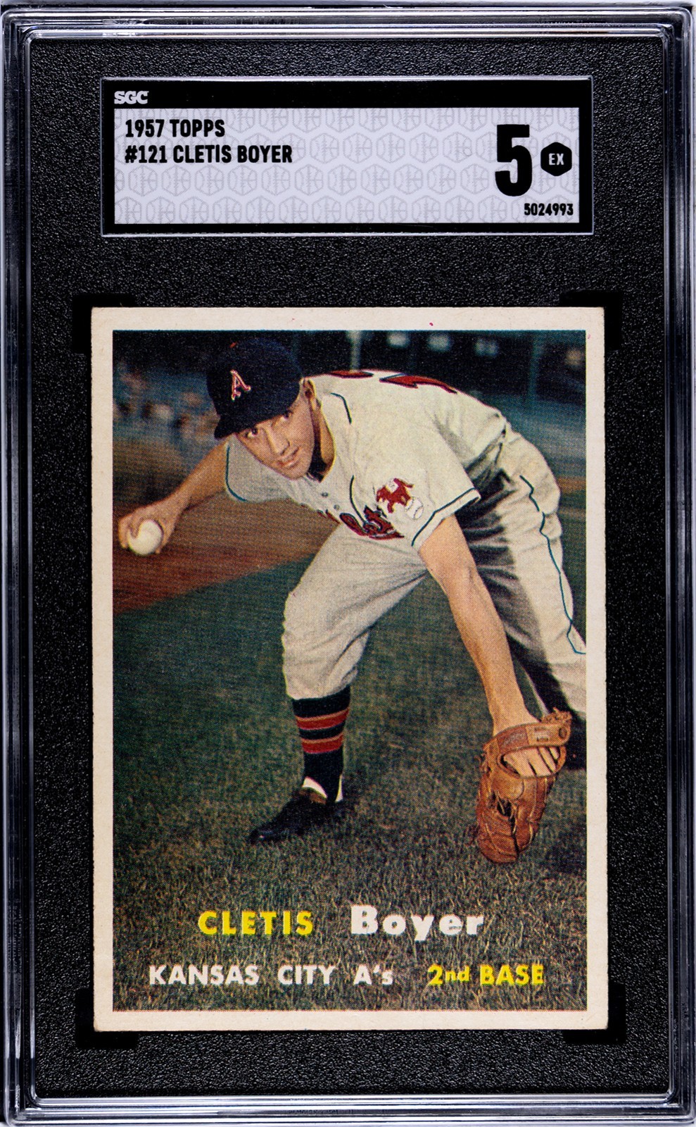 1957 Topps CLETE BOYER ROOKIE Kansas City Athletics #121 SGC 5 EX Condition!