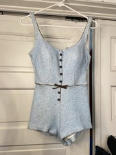 1950s Pin Up Rockabilly Catalina Swimsuit Light Blue/Brown Terry Cloth Romper 10