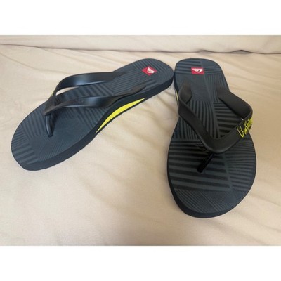 Quiksilver Mens Molokai Flip Flops Black Yellow Sandals Size 12 Thong Beach Shoe