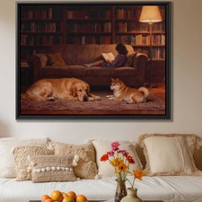 Golden Retriever Shiba Inu Oil Painting Canvas Art for Living Room Decor