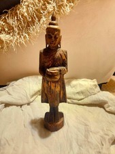 12" Wooden Meditating Buddha Statue Hand Carved Sculpture Figurine Wood Decor
