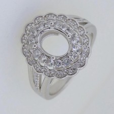Sterling Silver Semi Mount Ring Setting Oval 9x7mm Double Halo with Ring