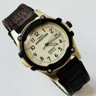 Vintage Timex Expedition Indiglo 39mm Men's Gold Date Watch Brown Green Band