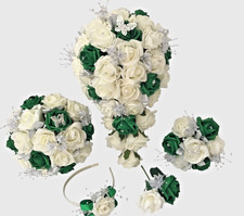 Wedding Bouquets emerald green flowers Bride Bridesmaid Flower Girl Wand posy