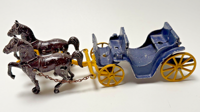 #ad #ad Vintage 1940s STANLEY TOYS Horse Drawn Carriage w Attached Horse Chains $18.95
