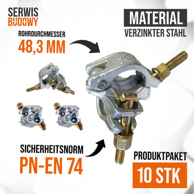 Normalkupplung Gerüstschelle x10 Stück 48 x 48 mm, SW 22, Kupplung 90°