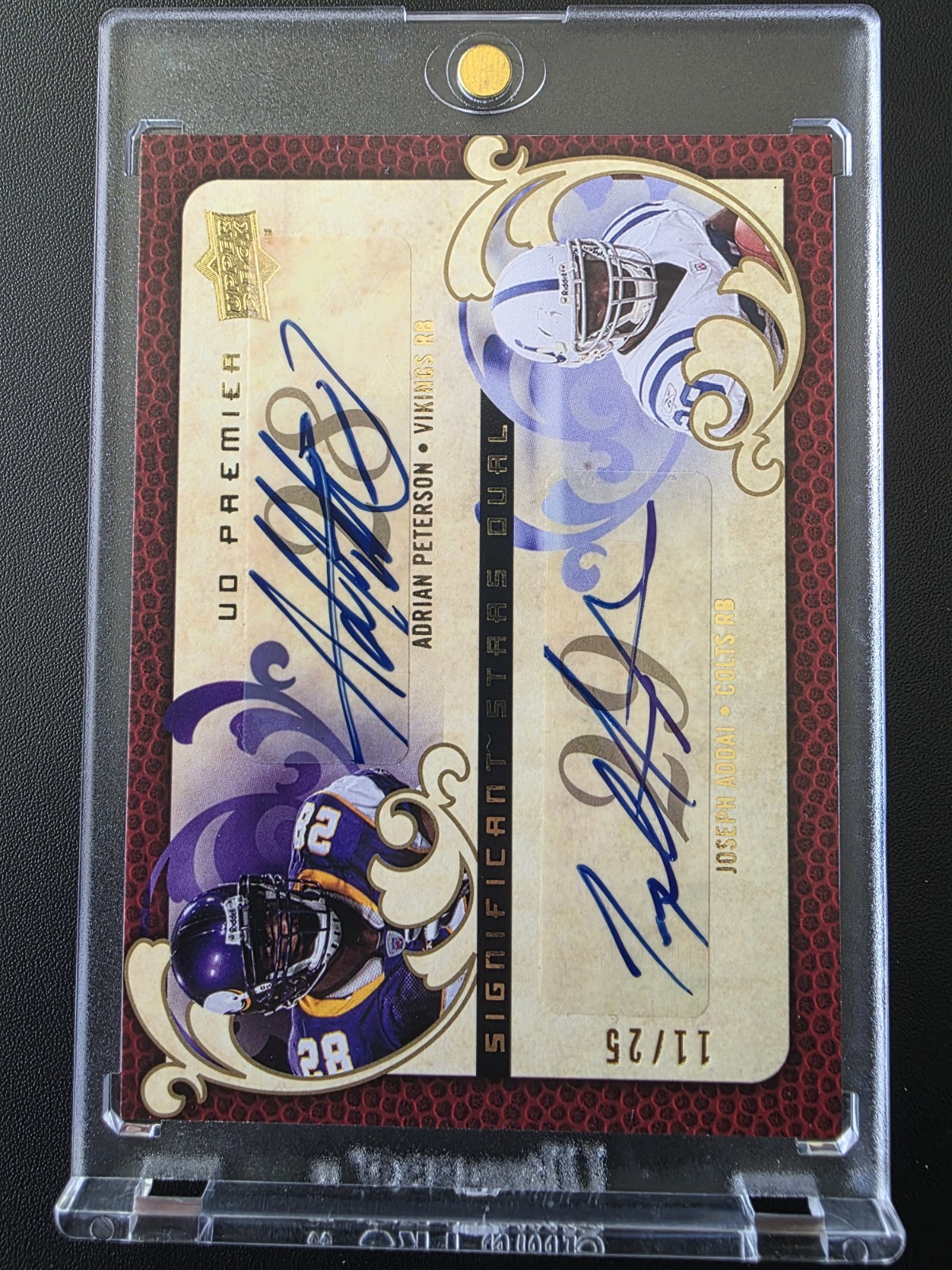 2008 Adrian Peterson/Joseph Addai Upper Deck Premier Dual Gold Auto /25 RARE