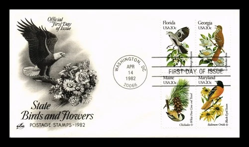 DR JIM STAMPS US COVER STATE BIRDS AND FLOWERS FDC SETENANT ARTCRAFT