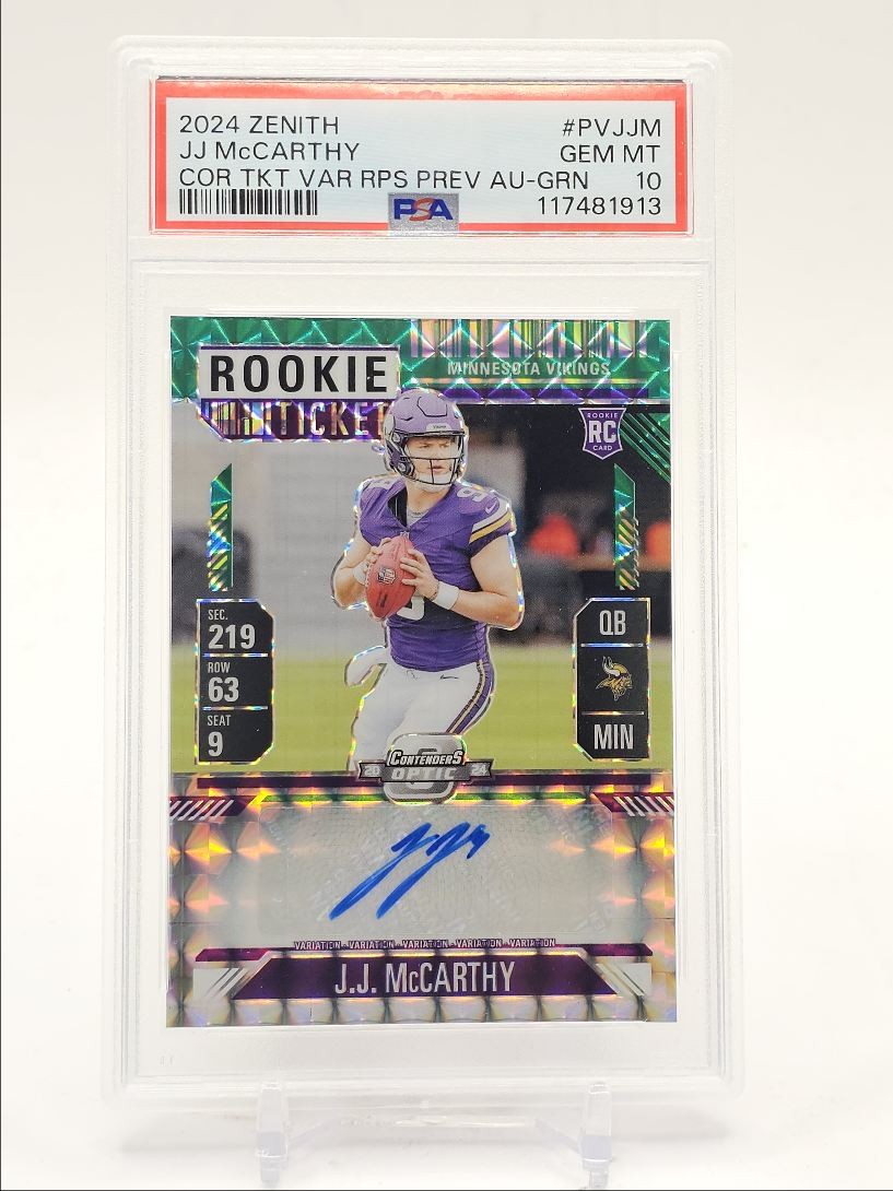 JJ McCarthy Panini Zenith Contenders Optic Rookie Ticket Variation Rps Preview Autographs #PVJJM Green