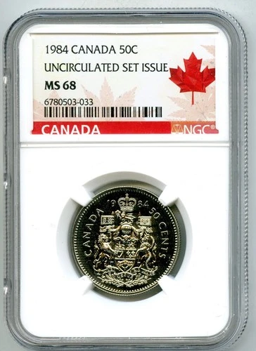 1984 CANADA 50 CENT NGC MS68 HALF DOLLAR UNCIRCULATED