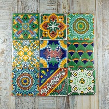 MEXICAN TILES Large BOTANICS9 MIX - Authentic Mexican Tiles x9