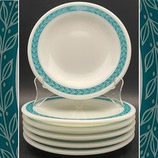 Vajilla Pyrex NOS Blue Grass también conocida como hoja de laurel 6 piezas platos de mantequilla de pan c1950s 7"
