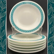 Pyrex Tableware NOS Blue Grass aka Laurel Leaf 6pc Bread Butter Plates c1950s 7"
