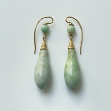 Ancien Boucles d’oreilles dormeuse Or Jadéite XIXeme Victorian gold earrings