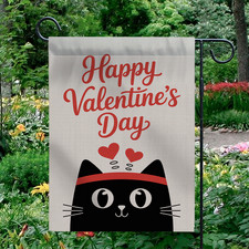 Happy Valentine's Day Garden Flag Cute Black Cat Hearts Outdoor Yard Decor