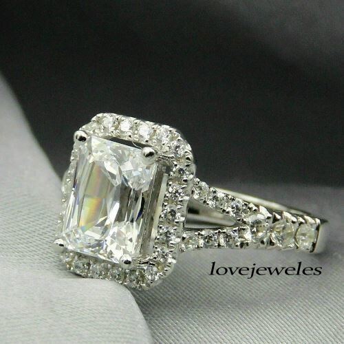 Im Labor erstellt 3,50 KT Smaragdschliff Diamant geteilter Schaft Halo Hochzeit 925 Silberring - Bild 2 von 5