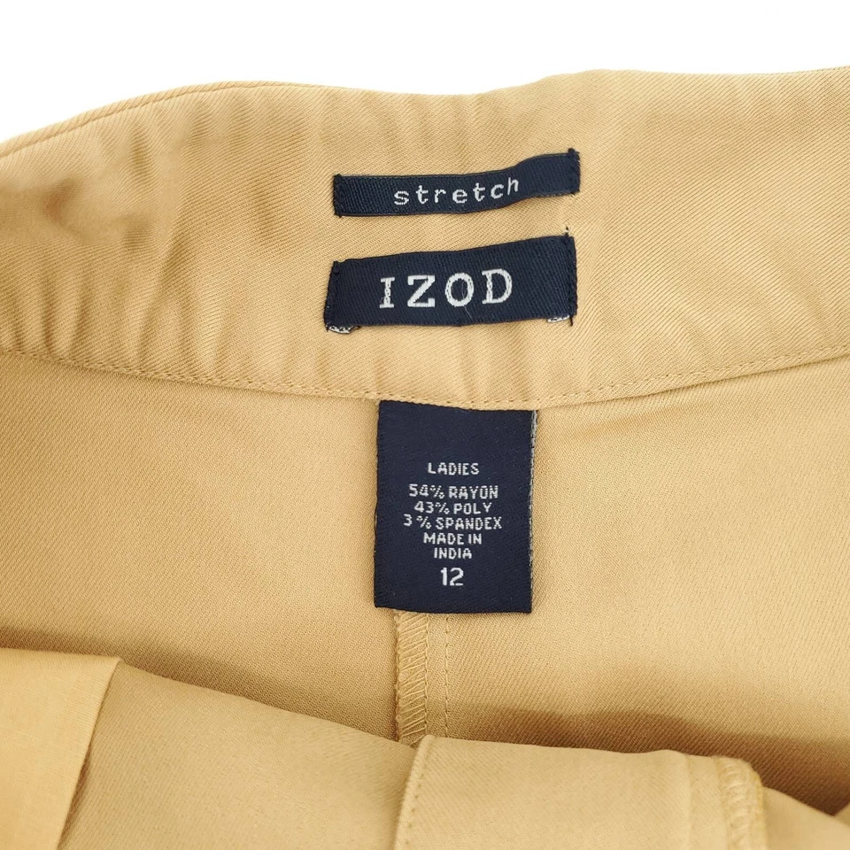 Izod Womens Vintage Stretch High Rise Bermuda Mom Shorts Camel Golf Shorts| 12 - Image 3 of 4