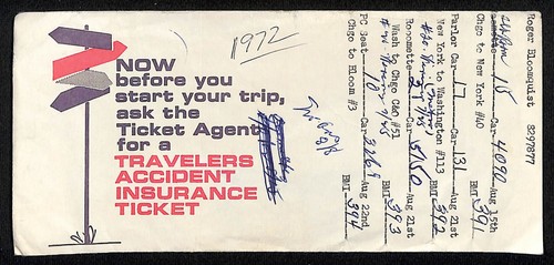 Chicago Railroad Travel Agent Ticket Envelope 1972 Bloomquist*