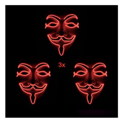 BLINXS 3er Set LED-Neon-Maske /Leuchtmaske ''Musketier'' - Karneval, Party