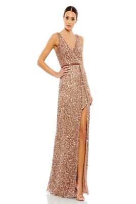 Mac Duggal 5539 Sequin Ornate Wrap Evening Dress Sz 0 Copper $398