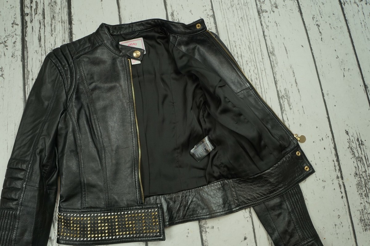 【238】VERSACE for H＆M ライダースジャケット レディース Versace for H&M Women's Studded Leather Biker Jacket Black