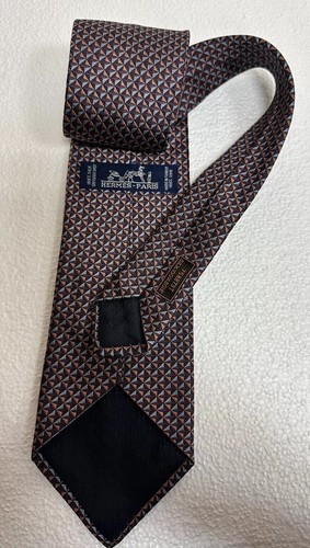 Hermes Geometric Pattern 100% Silk Tie for Men Made in France - Picture 3 of 6