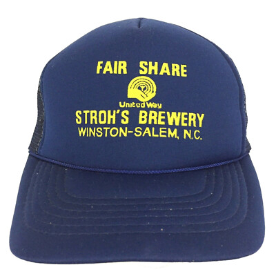 Vtg United Way Fair Share Strohs Brewery Cap Mesh Snap Back Trucker Baseball Hat