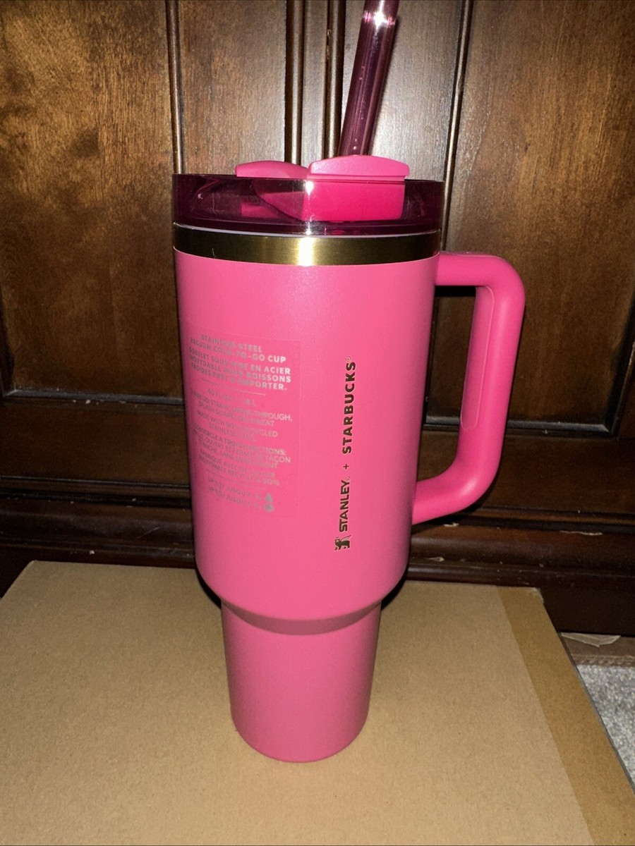 Stanley x Starbucks Berry Glitter Pink Gold Trim 40 oz Holiday