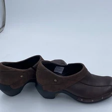 Merrell Luxe Wrap Brown Leather Slip On Studded Wedge Clogs Shoes Womens 7