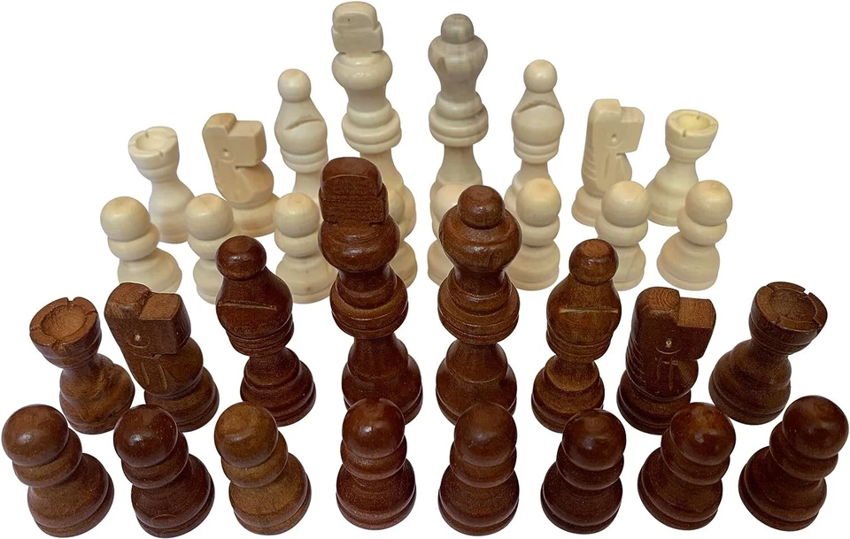 HOLZ SET MIT 32 SCHACHFIGUREN / HERREN IN BRAUN UND CREME