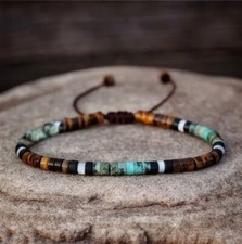 African Turquoise  Tiger Eye Beads Gemstone Healing Dainty Women Men Bracelet