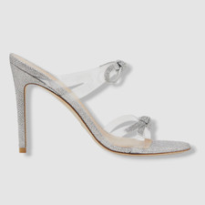  575 Stuart Weitzman Women's Silver SW Bow 100 Slide Sandals Shoes Size 10