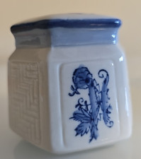 Vintage Genuine Porcelain Blue White 4 Hole Toothbrush Holder 3"
