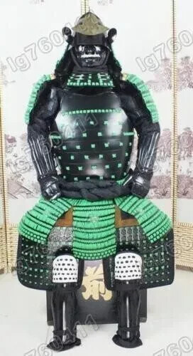 Stylischer tragbarer japanischer Rüstungsanzug rostend Samurai Eisen Seide grün & schwarz O08 - Bild 6 von 18