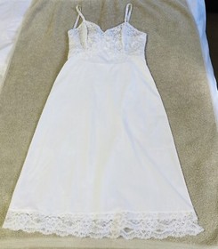 Vintage Kayser Full Slip White Lace Lined Top Slip Sz 32 Adjustable Straps