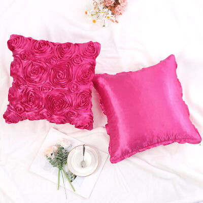 Square Satin 3D Rose Flower Throw Pillow Cover Sofa Car Pillow Cushion Cases