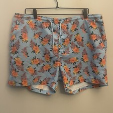 Quiet Storm Surf Shop Men's Blue Swim Trunks Large Floral Lined