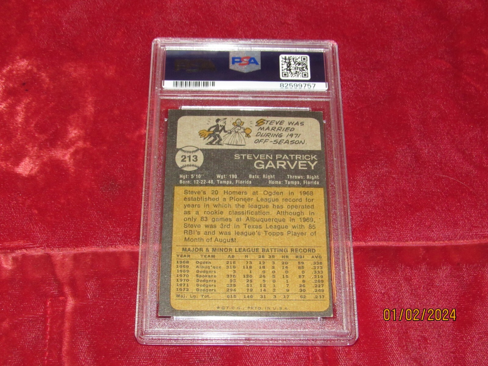 1973 Topps Steve Garvey 213 RECENT GRADE PSA 7 Baseball Card Clean