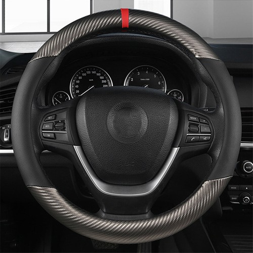 Carbon Black Leather Car Steering Wheel Cover Breathable Non-slip CarAccessories - Foto 8 di 9