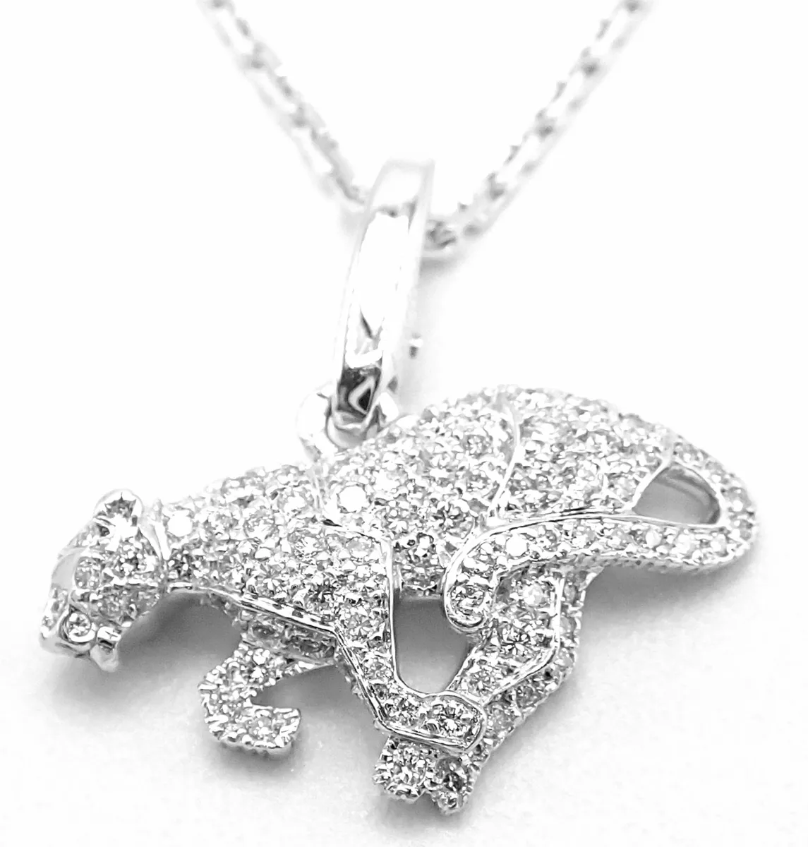 Authentic Cartier Panther Panthere 18k White Gold Diamond Pendant Necklace