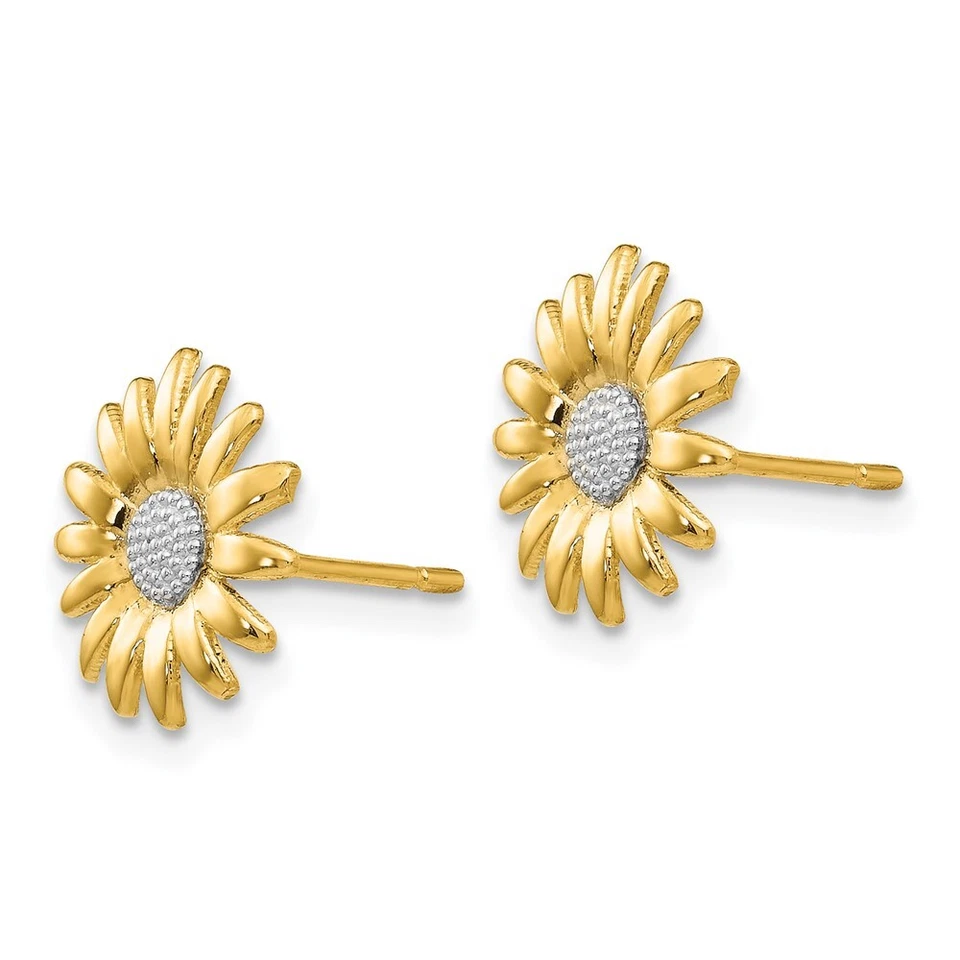 14k Yellow Gold Rhodium Mini Daisy Stud Earrings Perfect Gift for Her - Image 2 of 4