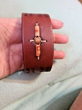 Nice Leather Bracelet 2" Wide Snap on w/ Beads 2124