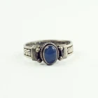 vintage sterling silver blue glass oval cabochon rope ring size 7.75