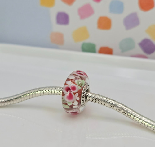 Authentic Pandora Murano  Garden Flowers Silver Murano Glass  Charm