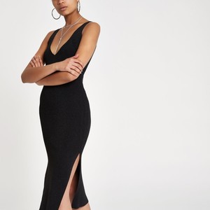 river island black midi dress