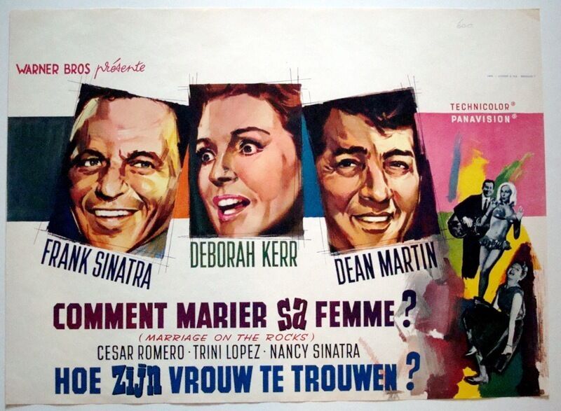 MARRIAGE ON THE ROCKS Belgian movie poster FRANK SINATRA DEAN MARTIN KERR RAY Oryginalne, tanie